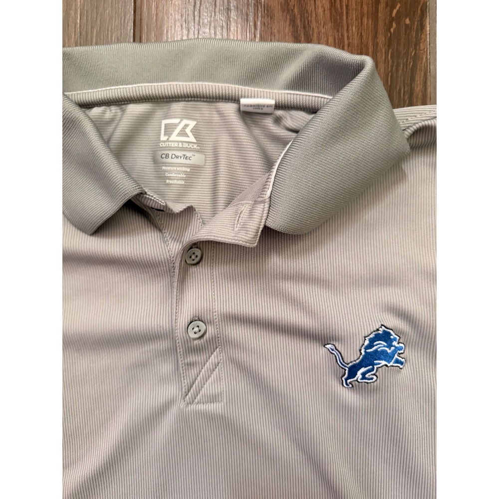 Cutter & Buck Detroit Lions Mens Grey CB DryTec Performance Polo Shirt Large - Picture 2 of 4